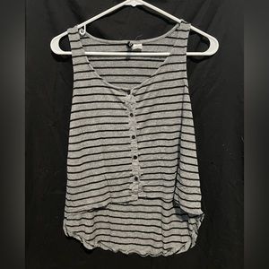 Woman’s divided small grey and black stripped tank top